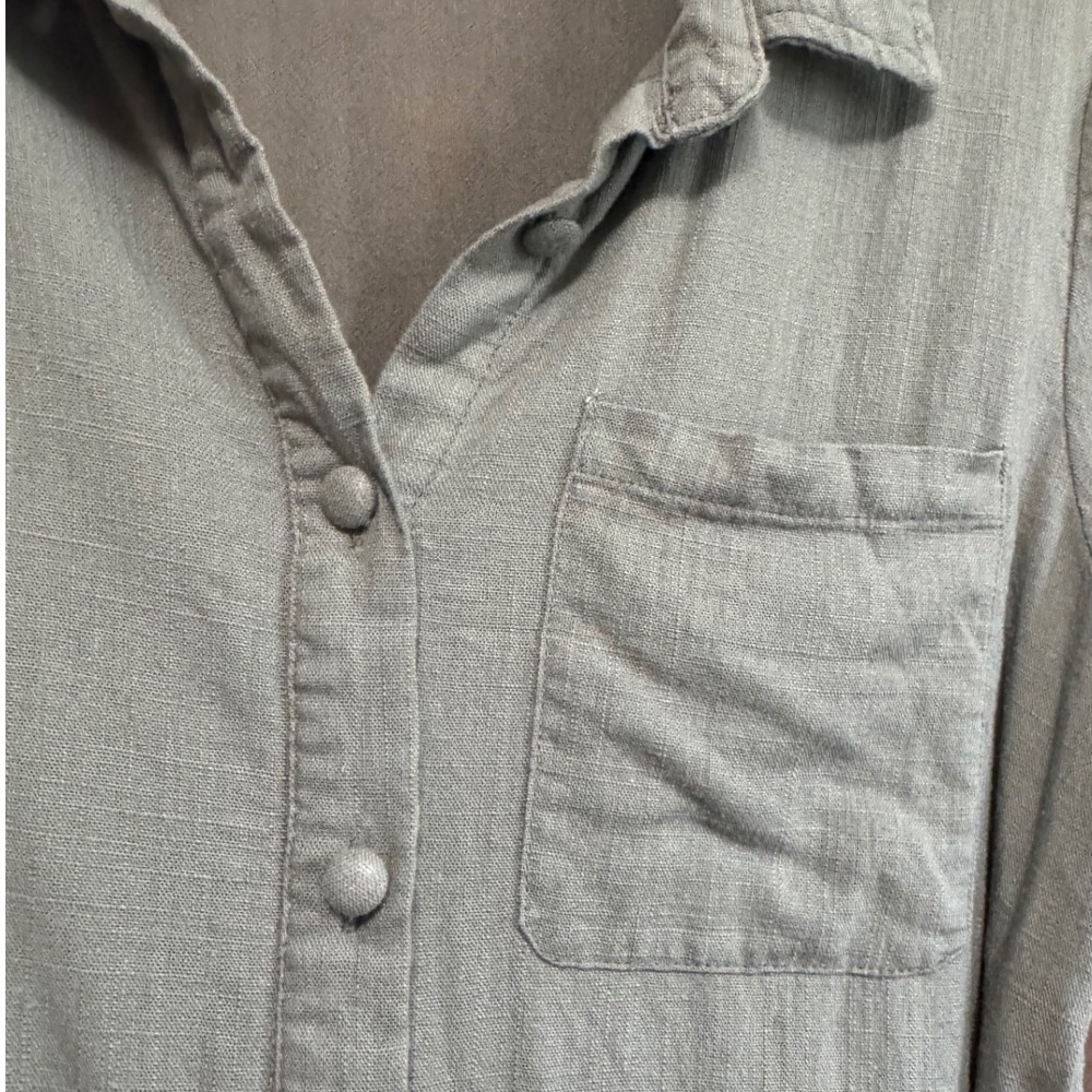 Lost in Lunar Shirt Dress Women S Sage Green Excellent Linen Blend Wrap Front - Picture 4 of 11